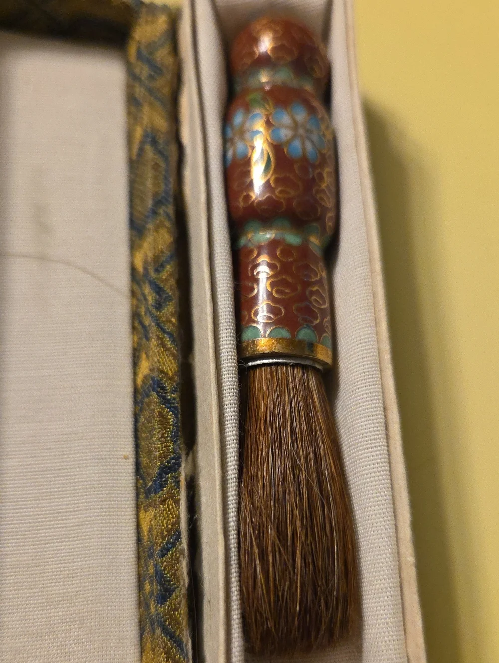 Vintage Chinese cloisonné makeup brush  with Extra Brush In Case